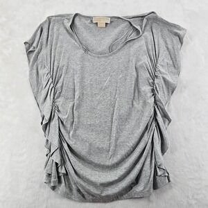Michael Kors Top Womens Large L Top Gray Ruched Side Scoop Neck Short Sleeve